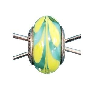 Pandora Teal Yellow Petal Murano Glass Charm Sterling Silver 925 ALE Bead 790647